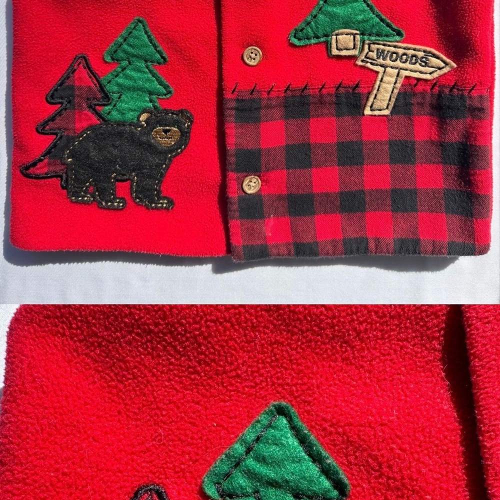 Baby boy Red Fleece vest with Bear and Tree Patches